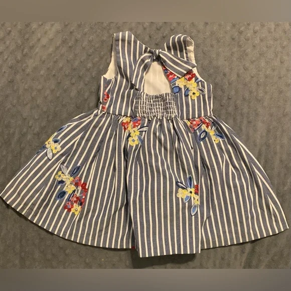 Rare Editions 2-Piece 12M White & Blue Stripped Embroidered Dress - Picture 2 of 3
